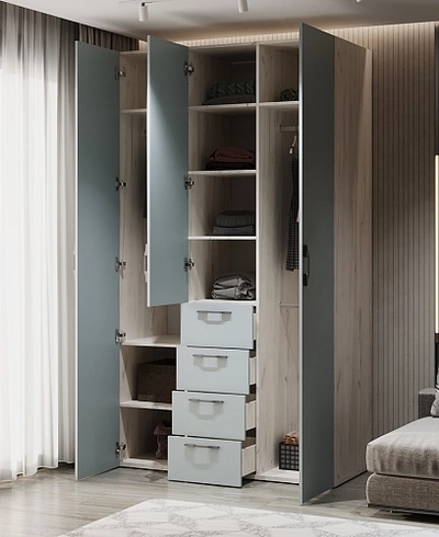 Шкаф трехдверный с ящиками глубокий L203.60