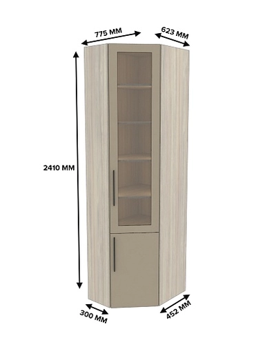 Шкаф угловой книжный со стеклом разносторонний с подсветкой L247.44 L/R