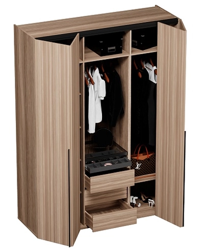 Шкаф со складными дверями, со стеклянной полкой в металлическом профиле с подсветкой L264