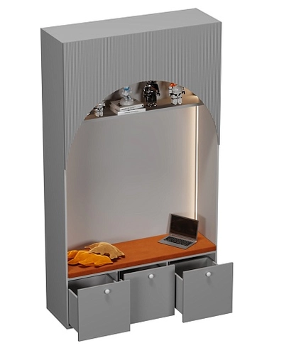 Шкаф с нишей, ящиками и сидушкой с подсветкой,фрезерованные фасады в эмали LЕ433.44