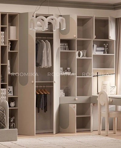 Шкафная группа для детской комнаты, фрезерованные фасады в эмали Лацио 205