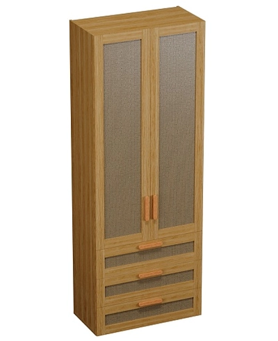 Шкаф книжный/для одежды с тремя ящиками, фасады натуральный ротанг L213