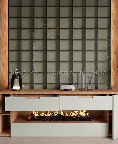 Тумба ТВ навесная с электрокамином, фасады в эмали LE551.450