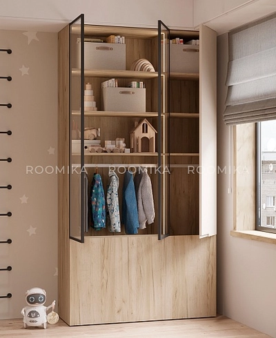 Шкаф трехдверный со стеклом в профиле с подсветкой, фасады в эмали LEF212.4-120 L/R