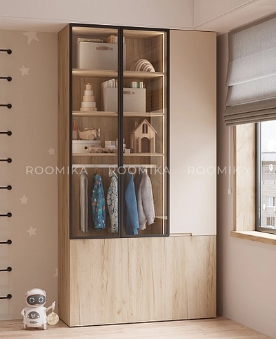 Шкаф трехдверный со стеклом в профиле с подсветкой, фасады в эмали LEF212.4-120 L/R