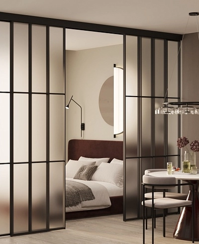 Светопрозрачная перегородка-купе, стекло Сатинато GRACE 14