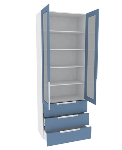 Шкаф книжный с тремя ящиками со стеклом, фасады в эмали LE213S