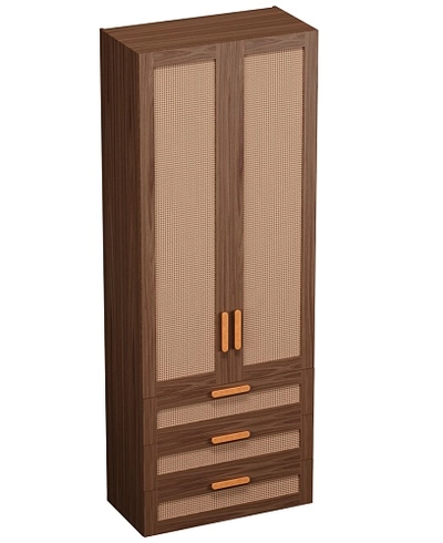 Шкаф книжный/для одежды с тремя ящиками, фасады натуральный ротанг L213