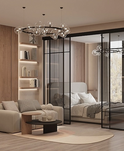 Прозрачная межкомнатная перегородка для спальни, стекло Титан GRACE 7