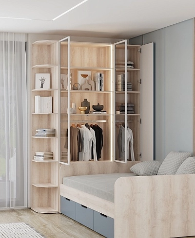 Шкаф трехдверный со стеклом в профиле с подсветкой, фасады в эмали LEF212.4-120 L/R