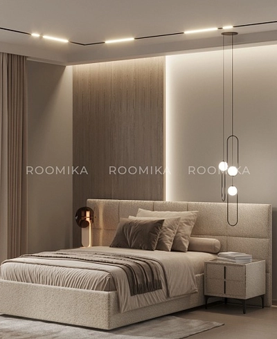 Cпальня с мягкой кроватью ВЕРСАЛ и мягкими тумбами 201