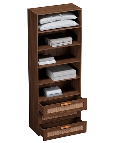 Шкаф книжный/для одежды с тремя ящиками, фасады натуральный ротанг L213