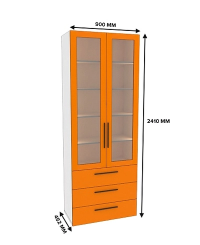 Шкаф книжный с тремя ящиками со стеклом L213S с подсветкой