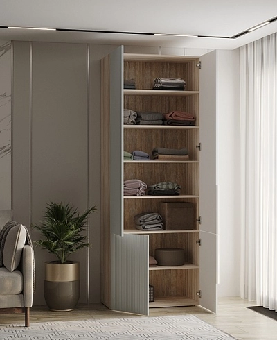 Шкаф книжный, фрезерованные фасады в эмали LE214