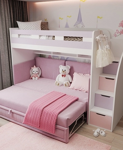 Кровать чердак с раскладным диваном для девочки