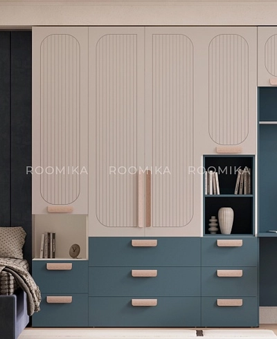 Шкаф однодверный с нишей и ящиками, фрезерованные фасады в эмали LE224