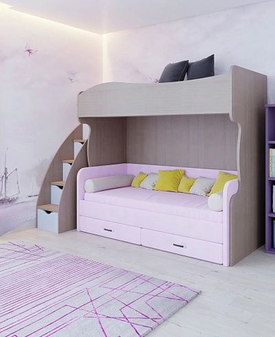 Кровать чердак с диваном для двух девочек