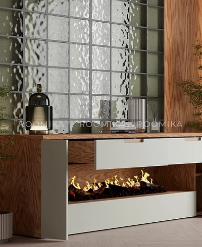 Тумба ТВ навесная с электрокамином, фасады в эмали LE551.450