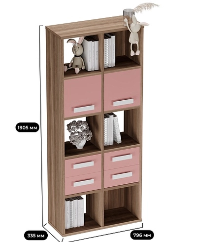 Стеллаж сквозной книжный на 10 ниш с ящиками E810