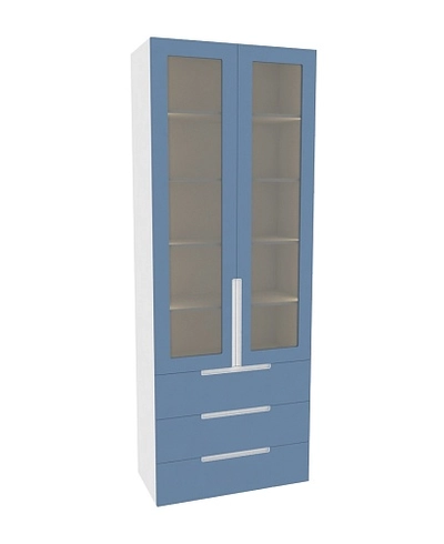 Шкаф книжный с тремя ящиками со стеклом, фасады в эмали LE213S с подсветкой