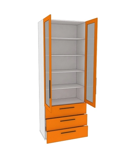 Шкаф книжный с тремя ящиками со стеклом L213S