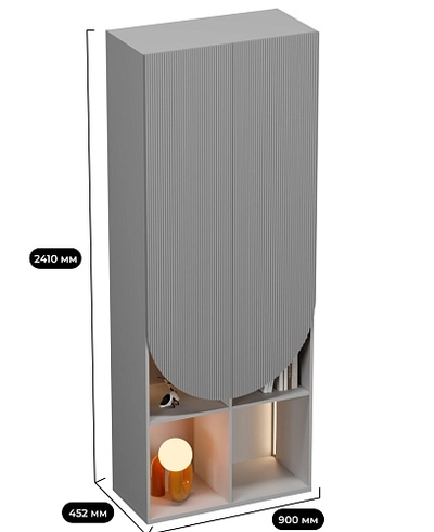 Шкаф для одежды с открытой нишей с подсветкой,фрезерованные фасады в эмали LЕ254.44