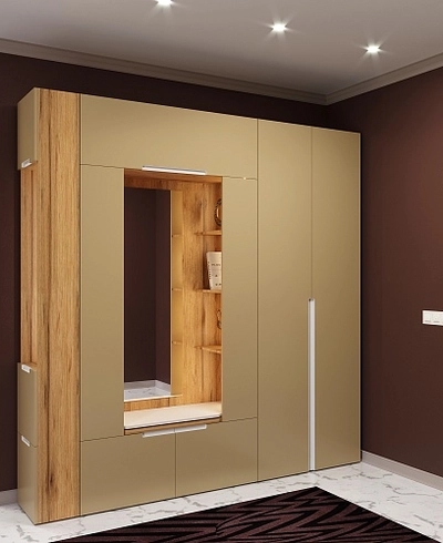 Шкаф завершающий с обувницей и зеркалом, фасады в эмали LE250