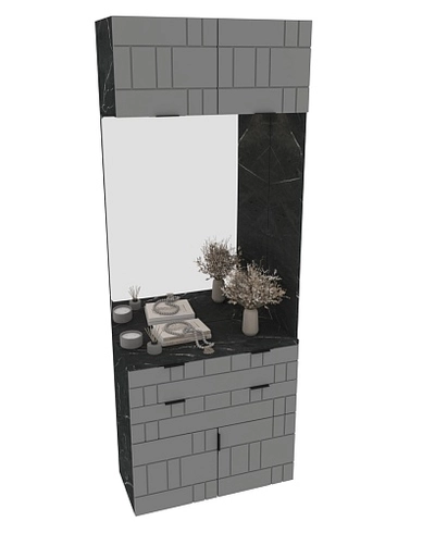 Тумба с зеркалом и комодными ящиками, фрезерованные фасады в эмали LE421 L/R