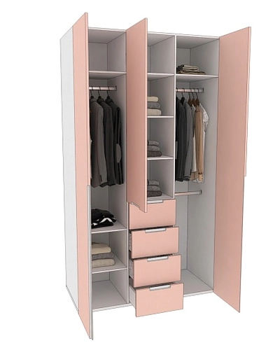 Шкаф трехдверный с ящиками глубокий, фасады в эмали LE203.60