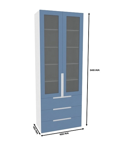 Шкаф книжный с тремя ящиками со стеклом, фасады в эмали LE213S