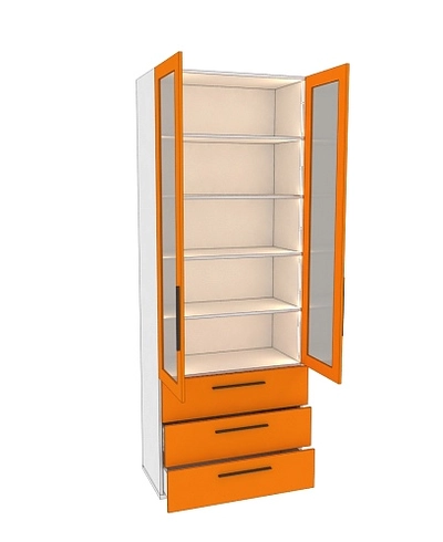 Шкаф книжный с тремя ящиками со стеклом L213S с подсветкой