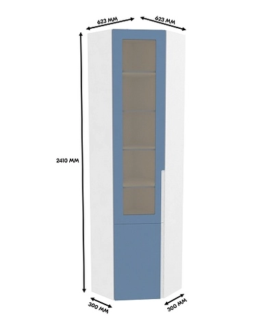 Шкаф угловой книжный со стеклом, фасады в эмали LE247 с подсветкой