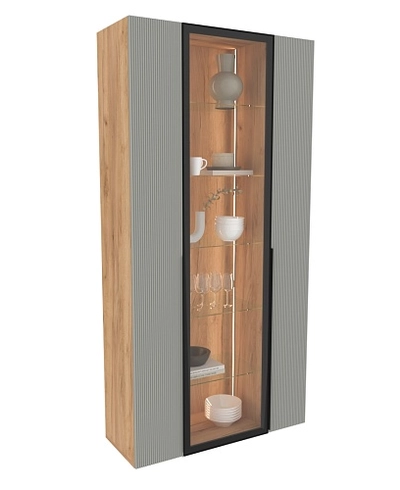 Шкаф-витрина с подсветкой, фрезерованные фасады в эмали R252