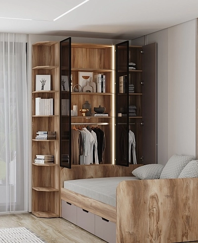 Шкаф трехдверный со стеклом в профиле с подсветкой LF212.4-120 L/R