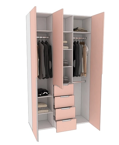 Шкаф трехдверный с ящиками узкий, фасады в эмали LE203.44