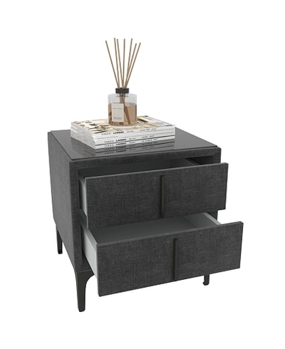 Тумба прикроватная мягкая, стекло прозрачное, ножки черные ГРЕЙС752