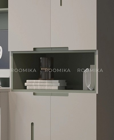 Шкаф книжный с нишей, фрезерованные фасады в эмали LE216.11