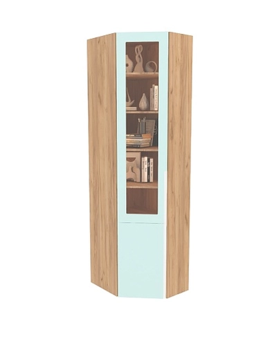 Шкаф угловой книжный со стеклом разносторонний с подсветкой, фасады в эмали LE247.44 L/R