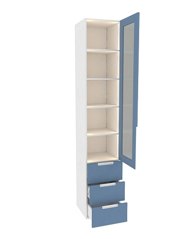 Шкаф книжный с ящиками со стеклом, фасады в эмали LE223S с подсветкой