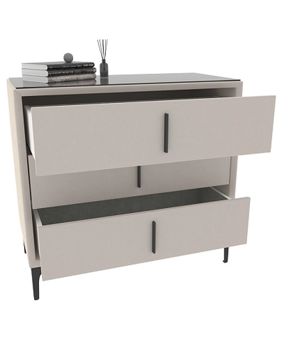 Комод мягкий, стекло прозрачное, ножки черные ГРЕЙС793