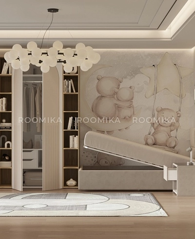 Шкафная группа для детской комнаты, фрезерованные фасады в эмали Лацио 204