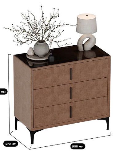 Комод мягкий, стекло прозрачное, ножки черные ГРЕЙС793