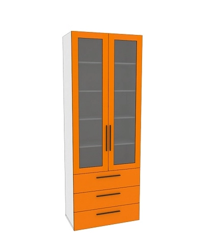 Шкаф книжный с тремя ящиками со стеклом L213S