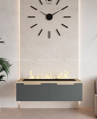 Тумба ТВ навесная с электрокамином, фасады в эмали LE548.451