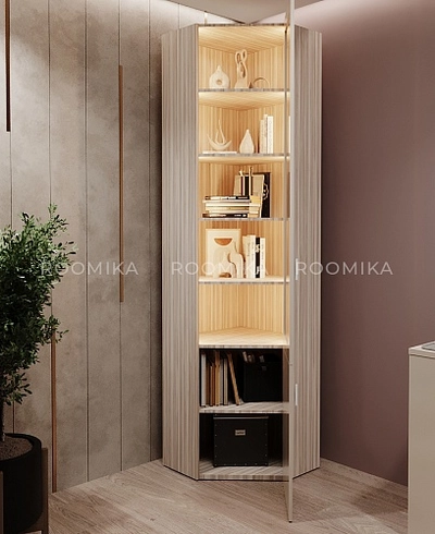 Шкаф угловой книжный со стеклом LG247 с подсветкой