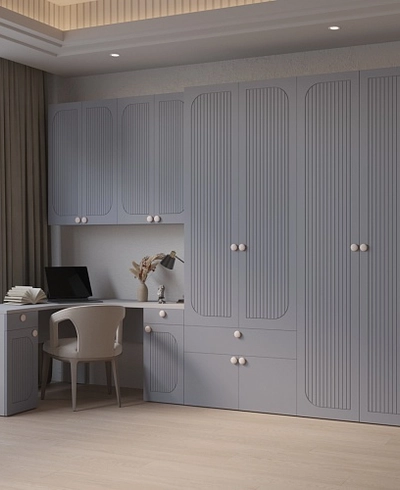 Шкаф двухдверный узкий, фрезерованные фасады в эмали LE210.44-1