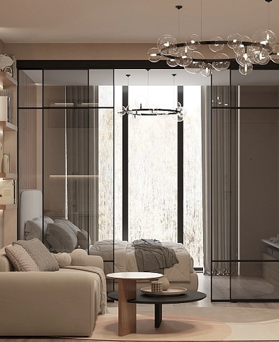 Прозрачная межкомнатная перегородка для спальни, стекло Титан GRACE 7