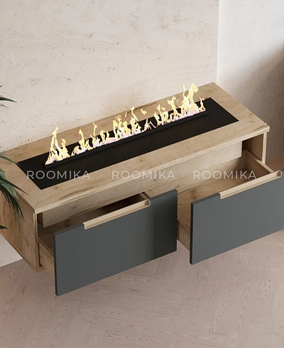 Тумба ТВ навесная с электрокамином, фасады в эмали LE548.451