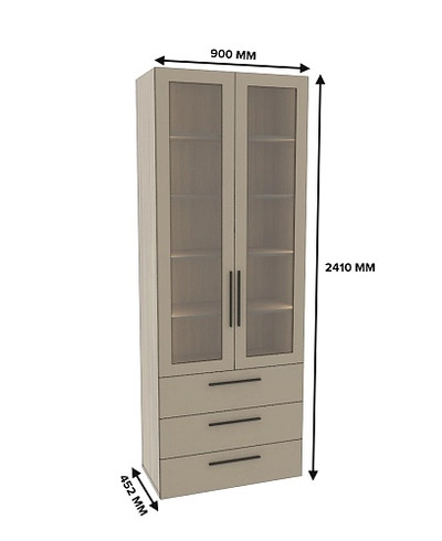 Шкаф книжный с тремя ящиками со стеклом L213S с подсветкой