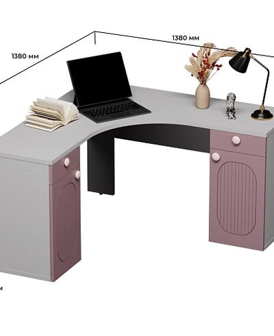 Cтол угловой равносторонний, фрезерованные фасады в эмали LE716